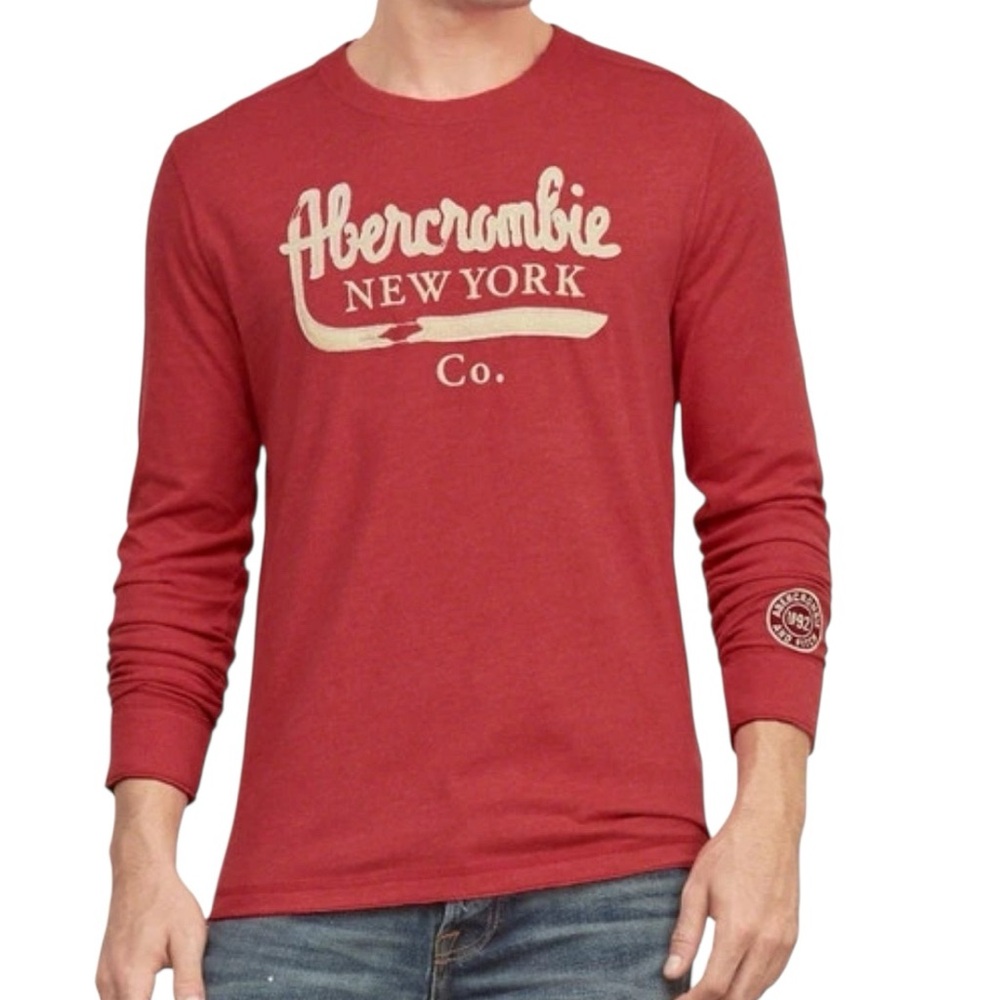 Abercrombie Fitch Shirt M Retro Red Long Sleeve Fit Spell Out Thrashed Preppy